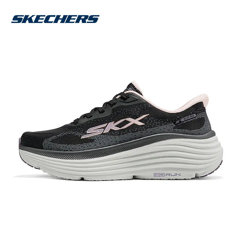 Skechers 129492-BLK Women Mesh Running Shoes Slip On Thick Sole Lightweight Breathable Sports Sneakers
