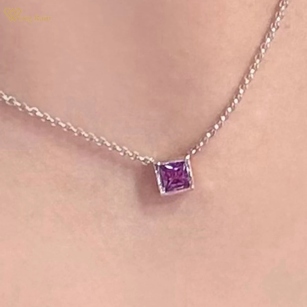 

Wong Rain Vintage 925 Sterling Silver 4*4 MM Purple Sapphire Gemstone Simple Pendant Necklace Fine Jewelry for Women Wholesale