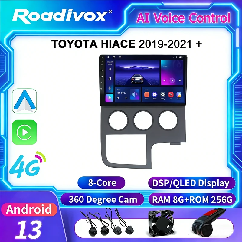 

roadivox Android car radio for TOYOTA HIACE 2019 2021 stereo GPS Navigation video Multimedia Player tape recorder carplay