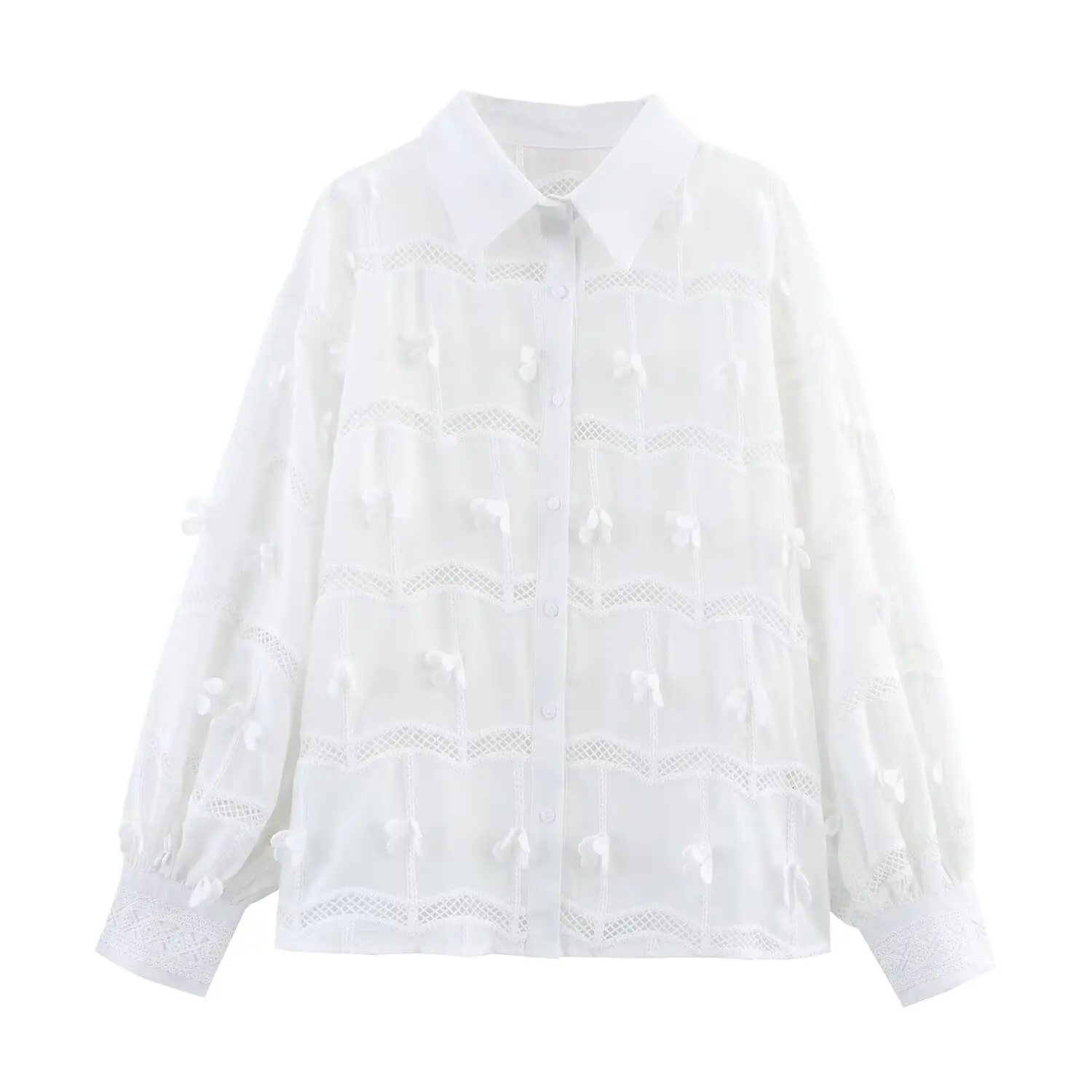 قميص نسائي بتصميم عصري من JNLEAOG بتطريز ثقيل وتفريغات، مناسب لفصل الخريف، بتصميم فضفاض وأكمام طويلة وأزرار، مثالي للتنقل الي...