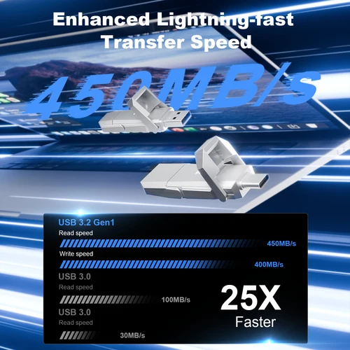 Imagen 2 del producto Unidad flash USB Kootion U54 portátil tipo C/A disco USB de doble ranura 128GB 256GB 512GB 450MB/S memoria gris para tableta portátil