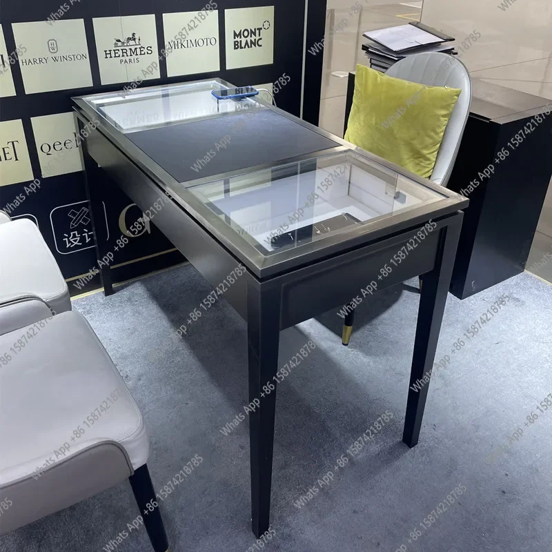 MX Stainless Steel Jewelry Negotiation Table With Lamp Display Case Gold Diamond Glass Display Case High-end Customization