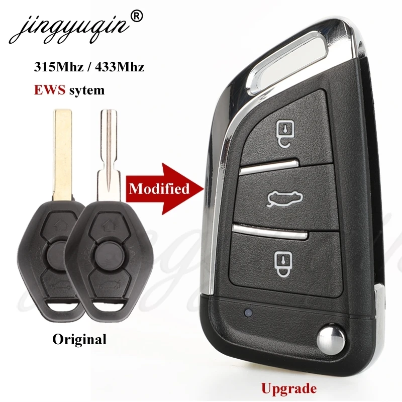 

jingyuqin Modified Flip Remote Key for BMW 1/3/5/7 Series X3 X5 Z3 Z4 Keyless Entry Transmitter EWS System 315MHz/433MHz ID7935