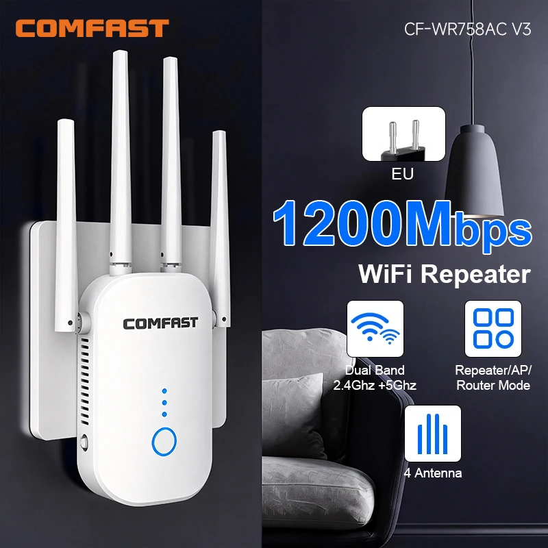 

COMFAST 1200 Мбит/с WiFi 6 ретранслятор-роутер с 4 антеннами, гигабитный, 2,4/5,8 ГГц, беспроводной усилитель Wi-Fi для дома