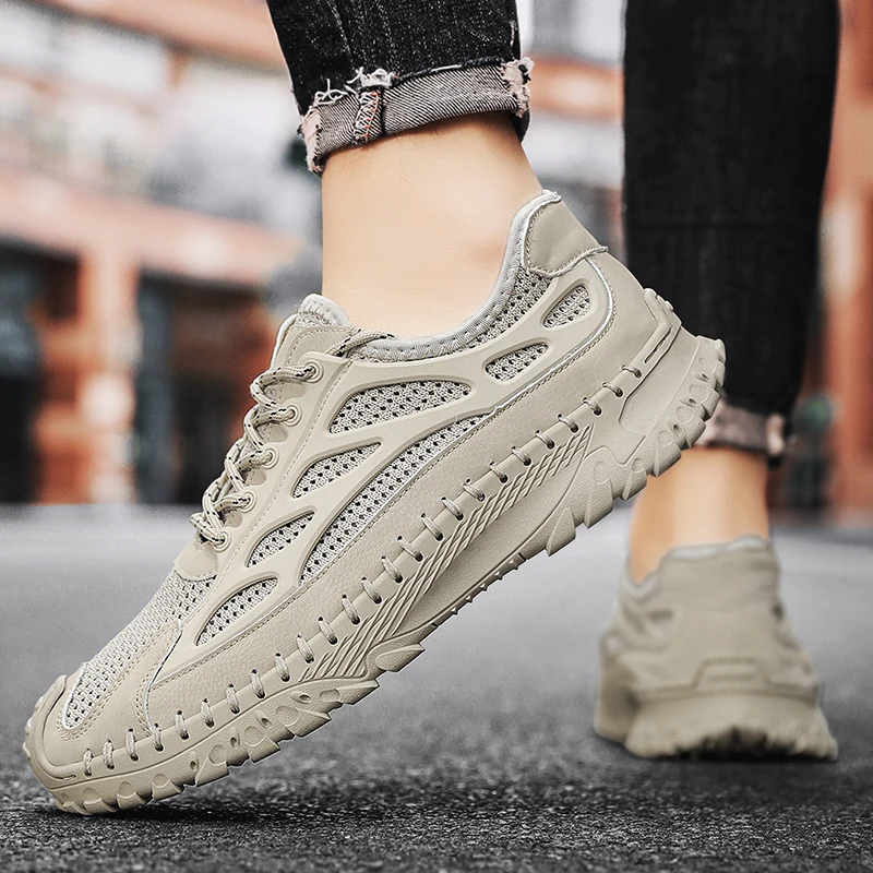 Mode Sneakers Lichtgewicht Heren Casual Schoenen Ademende Mannelijke Schoenen Veterschoenen Outdoor Mesh No-Slip Klimschoenen