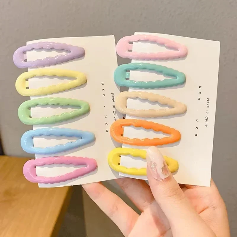 5Pcs Random Macaroon Metal Baby BB Clips Girls Waterdrop Cute Cartoon HairPins Hair Clip for Kid Headwear Children Styling Tool