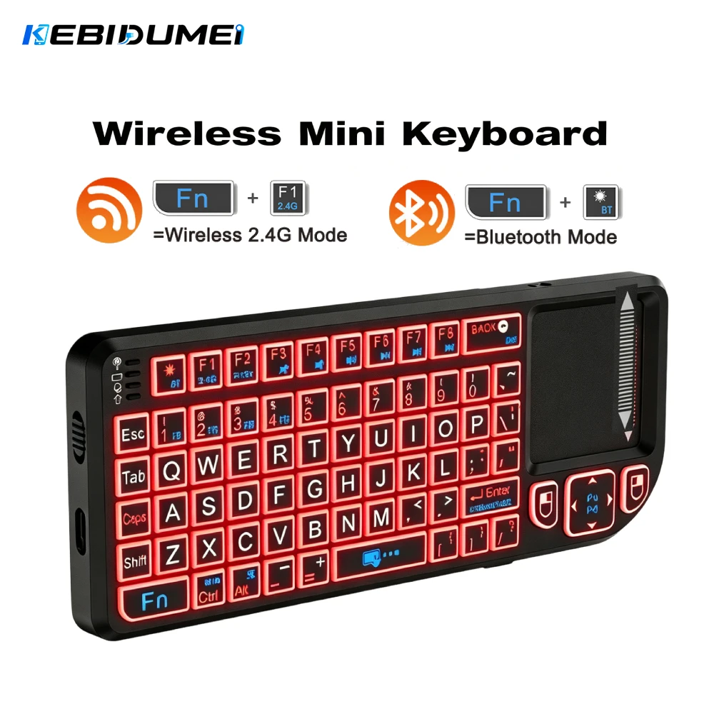 KEBIDUMEI M15 Mini Keyboard Backlit 2.4GHz Bluetooth 5.0 Wireless Keyboard with Touchpad for Android TV Box/PC/Laptop