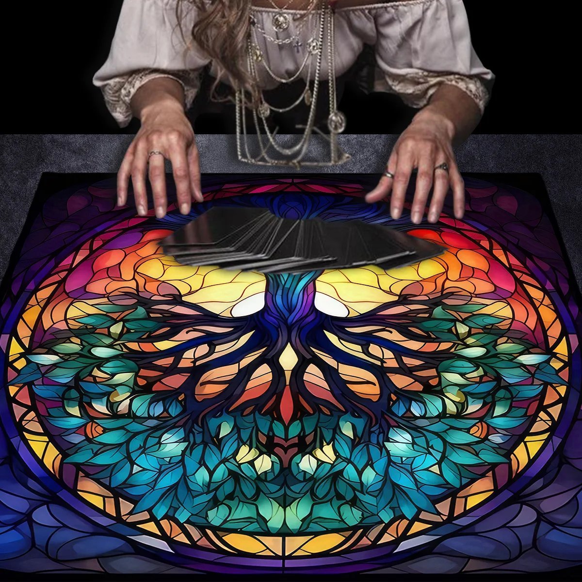 شجرة الحياة العرافة مفرش المائدة التارو مفرش المائدة البوليستر المذبح القماش أوراكل بطاقة حصيرة الطرف الديكور