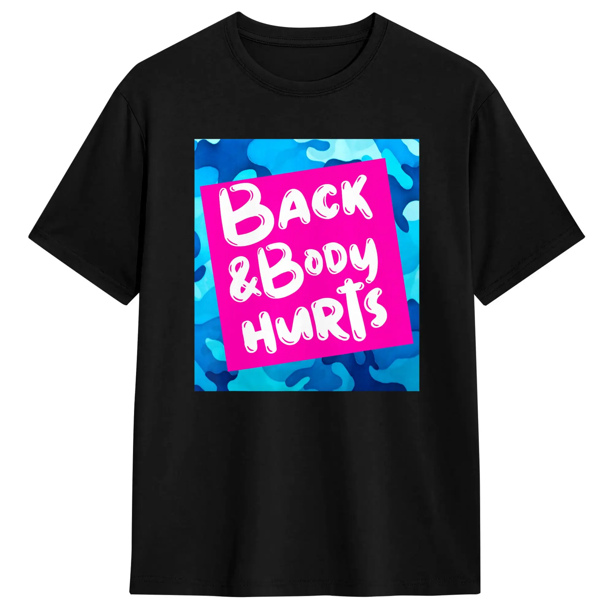 2026 Back Body Hurts Blue Camouflage Funny Meme Parody  T-Shirt for Men Pure Cotton T Shirts Short Sleeve Tee Shirt Clothing