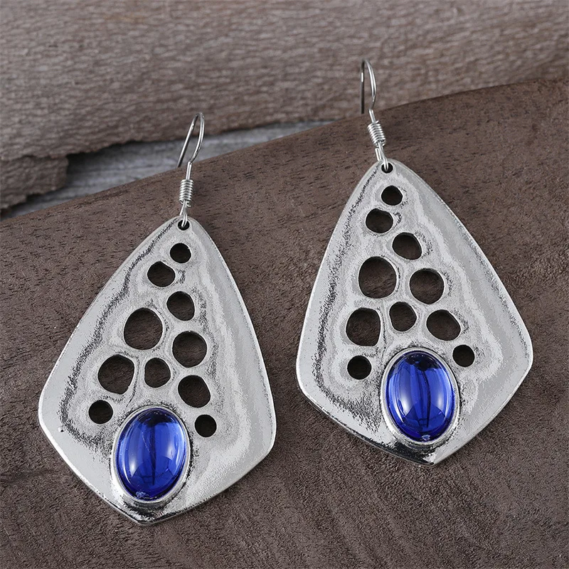 DIY accessories European and American cross-border retro personalized inlaid sapphire pendant earrings creative national style h