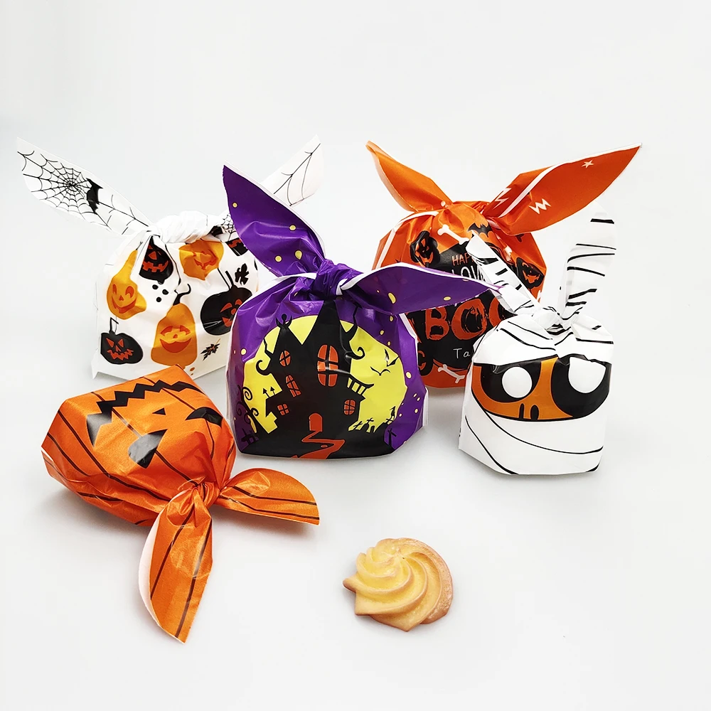 50Pcs Halloween Pumpkin Bat Gift Bags Rabbit Ears Candy Packaging Bags for Trick or Treat Kids Favors Halloween Party Supplies