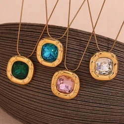 E.B.belle Vintage Rectangular Rounded Zircon Pendant women's Thin Chain one piece stainless steel jewelry Accessories gift women
