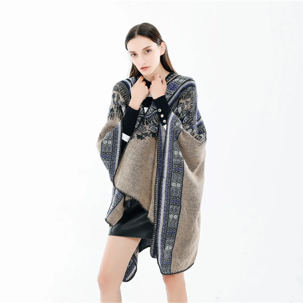 WeHello-Bohemian Ethnic Style Collar Imitation Cashmere Warm Windproof Cape Tourism Photo Cloak