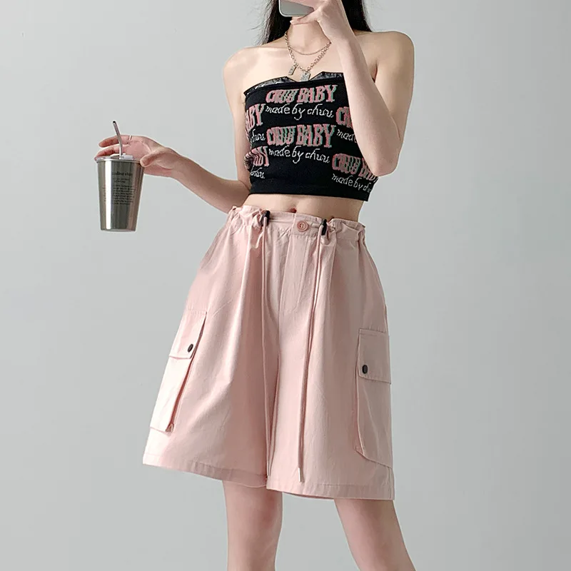 Women Clothing Cotton Shorts 2024 Summer New Fashionable Loose Straight Leg Overalls Casual Spice Girl Wide Leg Sports Shorts