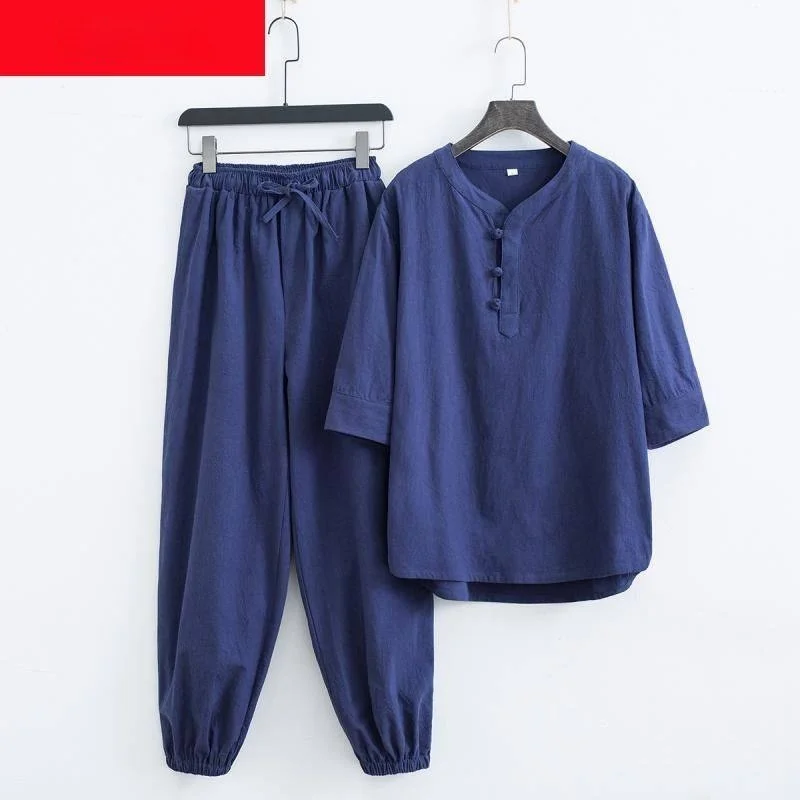 

Комплект для медитации в китайском стиле: льняной даосский халат, мужской костюм Тан для сидячей медитации, чайный костюм, брюки 7/8, светоотражающие