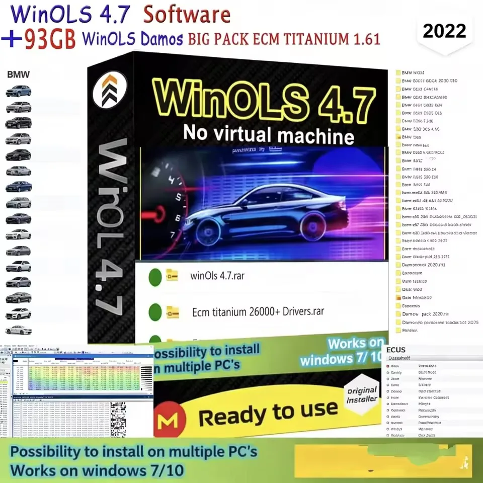 

Winols 4.7+ 93GB Damos Big Pack 2020-2022 ECM Titanium 1.61 Automotive Repair Tool with 26000+ Immobilizer Services V1.2 for Veh