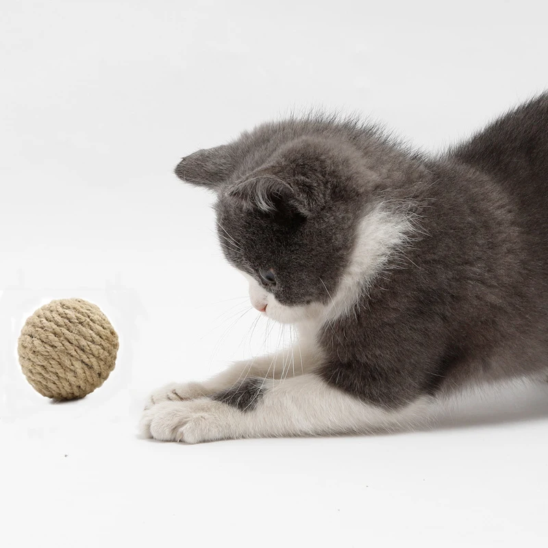 1 Pc Pet Cat Hemp Rope Ball Rolling Interactive Hand-woven Cat Scratching Interactive Ball Sound Ball To Attract Attention Toy