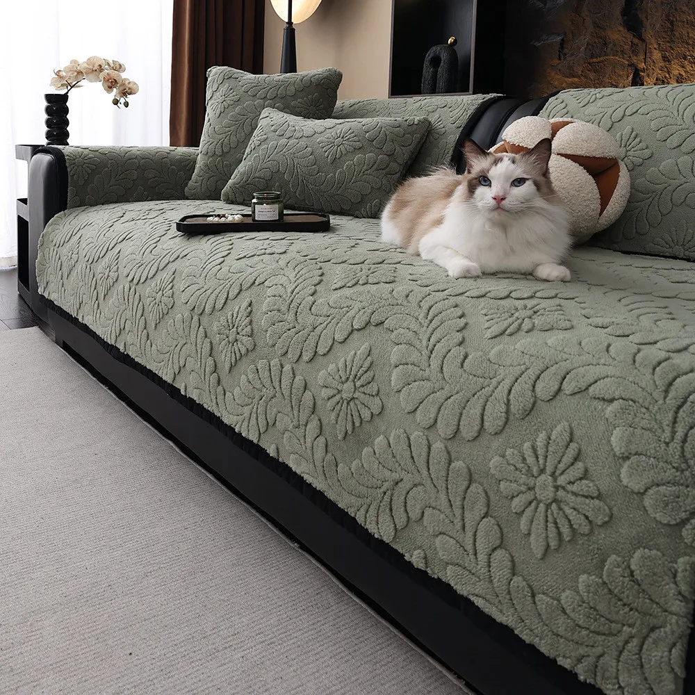 1pcs Solid Color Winter Warm Soft Sofa Cover Universal Anti Cat Scratch Seat Cushion for Home Living Room