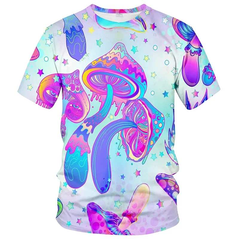 Trippy Mushroom Graphic T Shirt for Men Funny 3D Printed Forest Elves Kids T-shirt Womens Clothing Summer Casual Short Sleeve