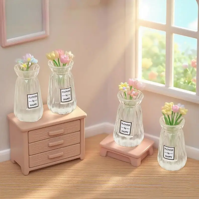 5/10 Peças Miniatura de Ornamento para Casa de Bonecas, Pequeno Vaso Transparente, Modelo de Resina, Artesanato, Estatueta, Decoração de Jardim de Fadas, Acessório DIY