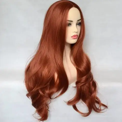 Us 24Inch Cosplay Pruik Vol Hoofd Dagelijks Gebruik Hittebestendig Haar Vrouwen Koper Rood