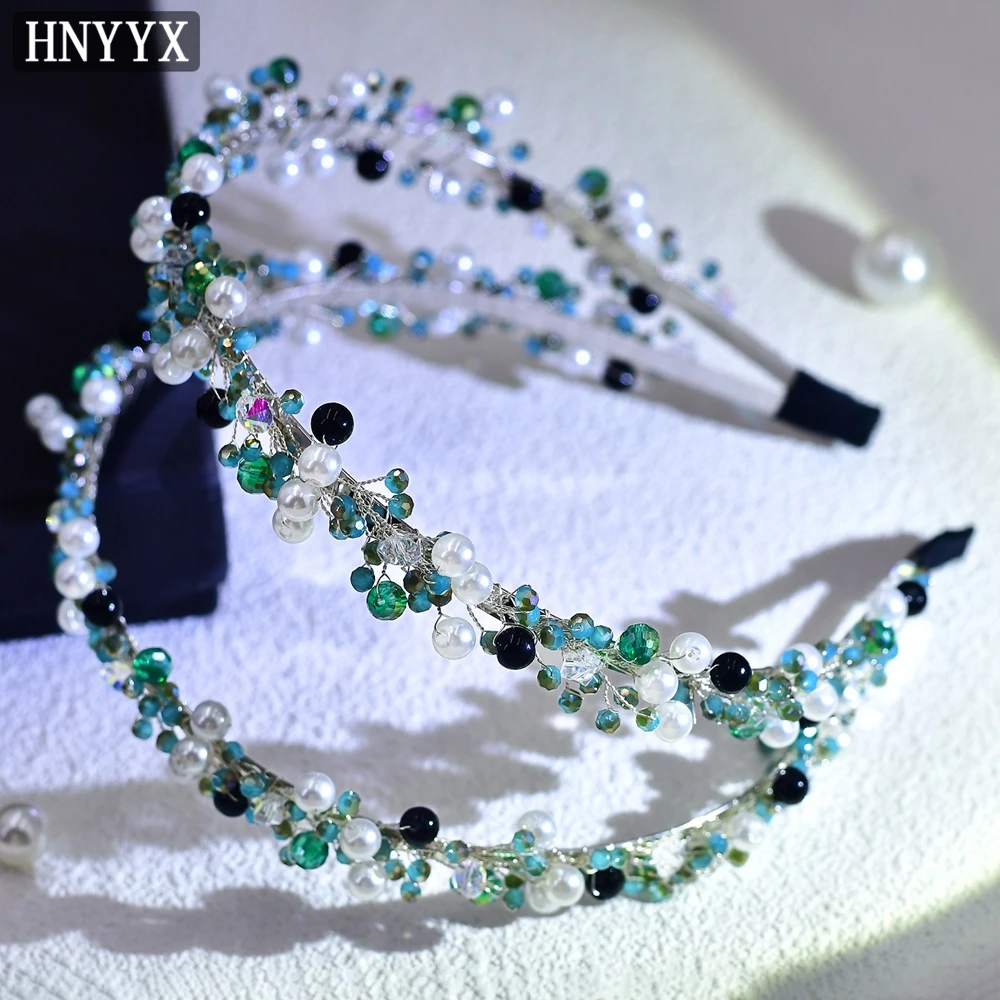 YouLaPan-vestido de novia elegante, diadema de perlas con diamantes de imitación, tejido a mano, doble capa, accesorio para el cabello para fiesta de banquete francés YXA132