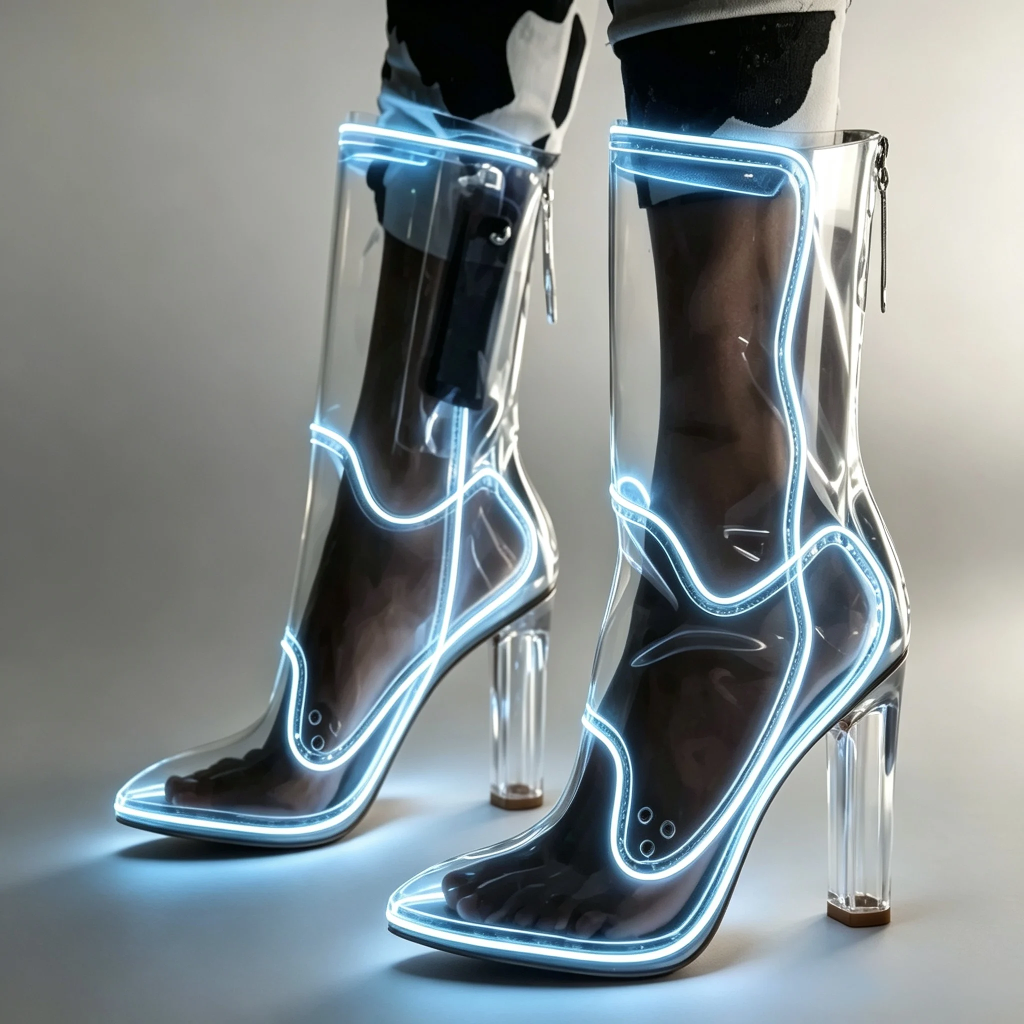 LED Light-Up PVC Luminous Fashion YK2 Ankle Boots Women Chunky Block Heel Christmas Party Stage Boot Glow-in-the-Dark F536