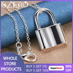 ALIZERO 925 스털링 실버, 사각형 잠금 펜던트 목걸이, 16-30 인치 체인, 남성 여성 웨딩 파티 패션 주얼리
