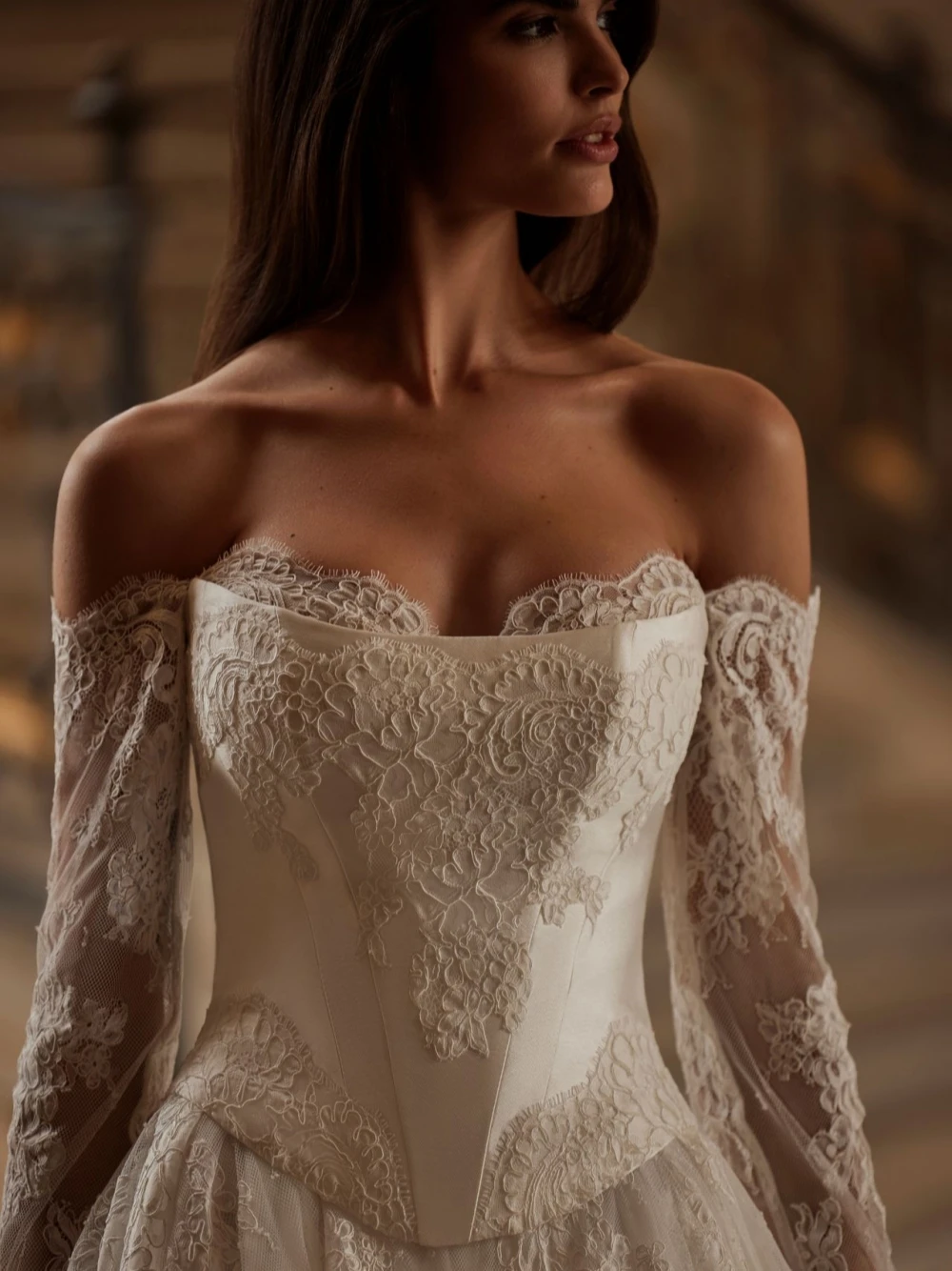 Graceful Sweetheart Neck Lace Wedding Dress A Line Corset Dress For Bride Off the Shoulder Bridal Gown Customized For Women