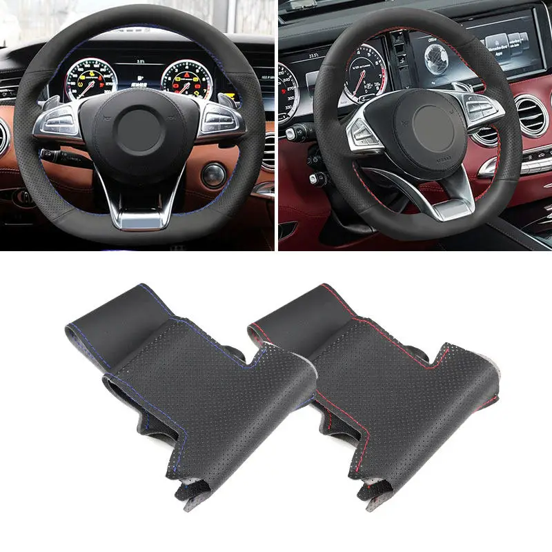 Car Steering Wheel Leather Cover For Mercedes Benz D shape S-Class S500 2016 A-Class AMG A45 C 43 63 2015-2018 Protection Trim