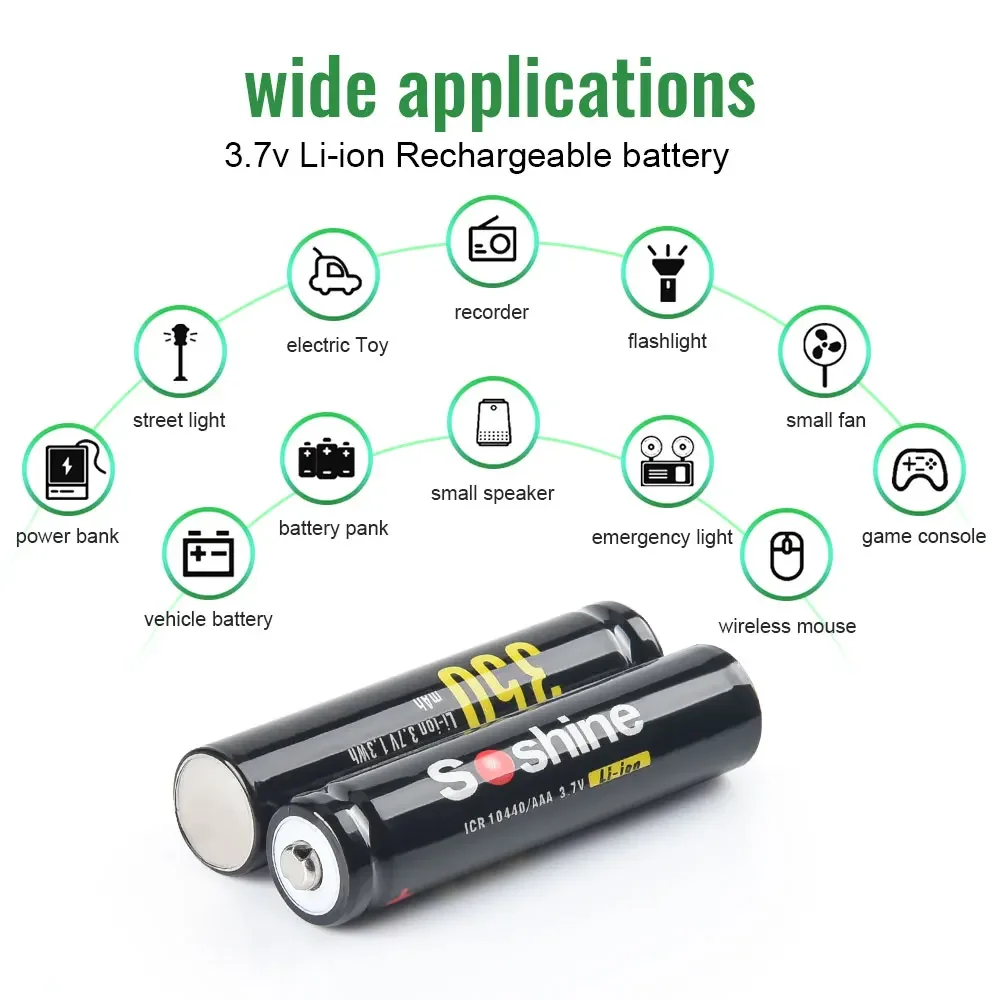 Soshine 350mAh 10440 AAA Li-ion Batteries 3.7V 350mAh Rechargeable Lithium AAA Battery for Microphone Headlamp Flashlight Radio