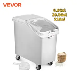 VEVOR 6.6Gal-21Gal Kitchen Container Ingredient Storage Bin W/ Wheel & Scoop for Commercial Home Storing Rice Flour Corn Soybean