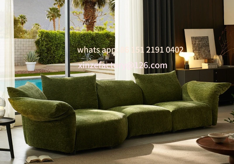 

Customizable full steel frame structure living room special-shaped fabric cream wind snow Neil straight row module petal sofa