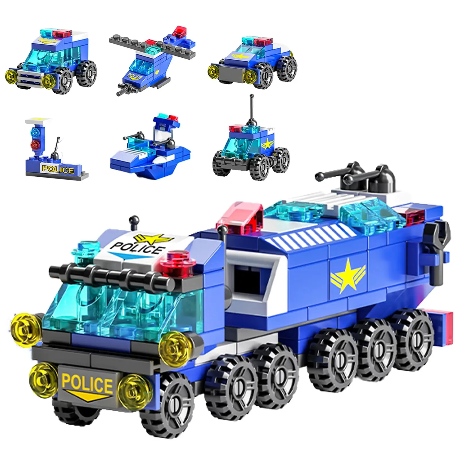 

Police Car Building Blocks Set Construction Toy with Movable Wheels for Kids 6-12 DIY Assembly Vehicle Model Color Bag