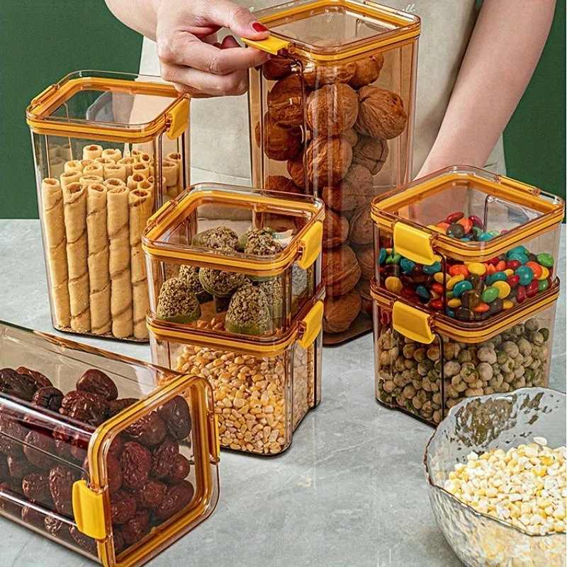 

Can Be Superimposed with Transparent Square Sealed Fresh-keeping Box Style Kitchen Grain Storage Tank for Snacks Dried Fruits