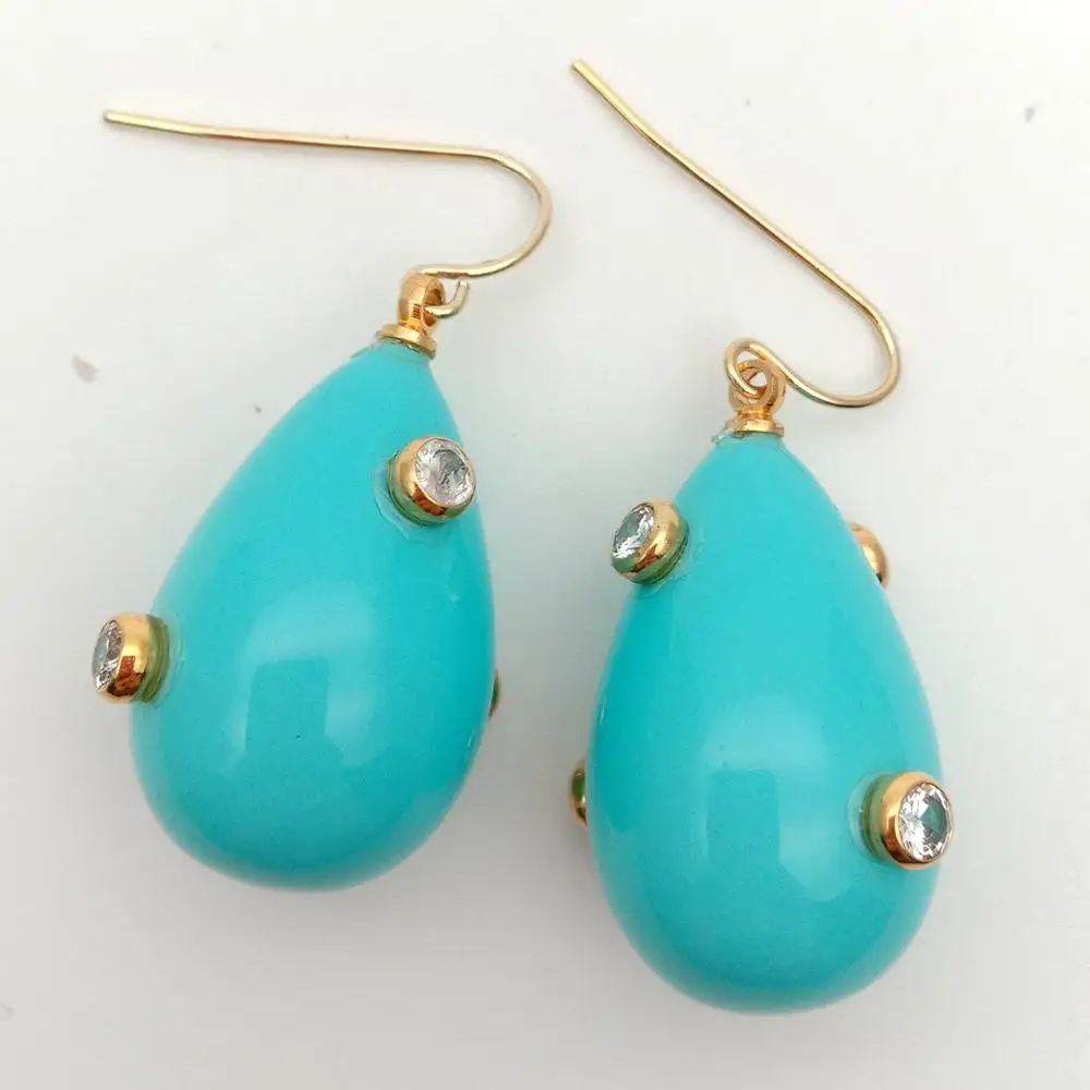

Blue Teardrop Sea Shell Pearl Cubic Zirconia Pave hook Earrings cute dangle earrings Fashion Womens Trendy Simple Hook Earring