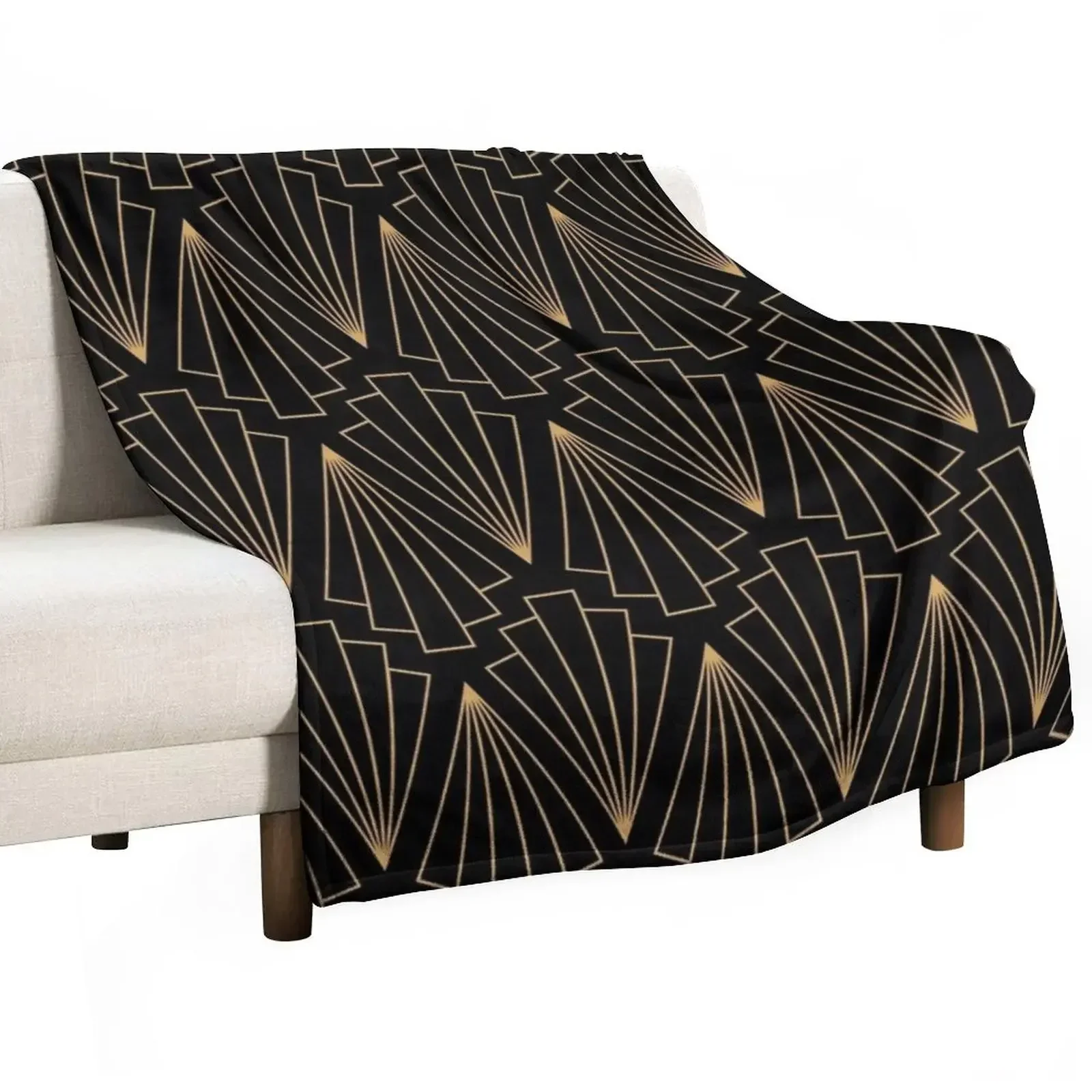 

Gold and Black Art Deco Pattern Throw Blanket Luxury Designer Beach Luxury Blankets