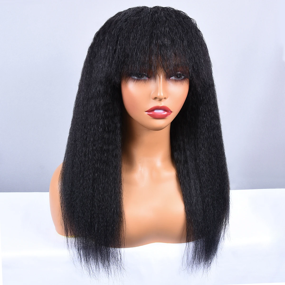 180% Fringe Kinky Straight Wigs Glueless Human Hair Wigs For Woman Yaki Straight Full Machine Made Wigs With Bangs HairUGo