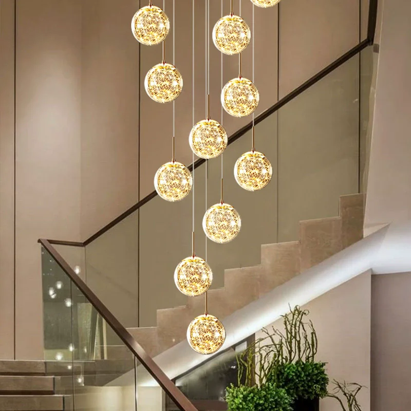 Starry Sky Staircase Long Pendang Lamp Modern Simple Duplex Building Light Luxury Creative Villa Loft Apartment Living Room Lamp