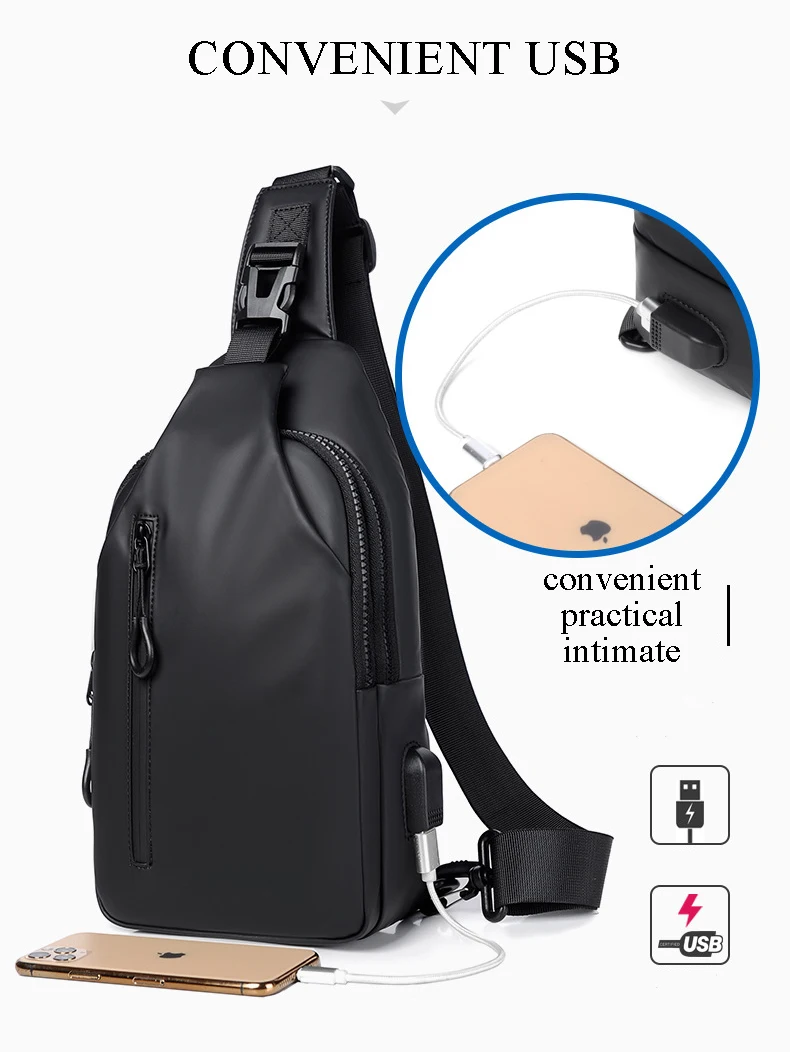 SWISS New Men\'s Chest Bag Fashion Solid Color Chest Bag Outdoor Casual Fashion Shoulder Crossbody Bag Waterproof bag
