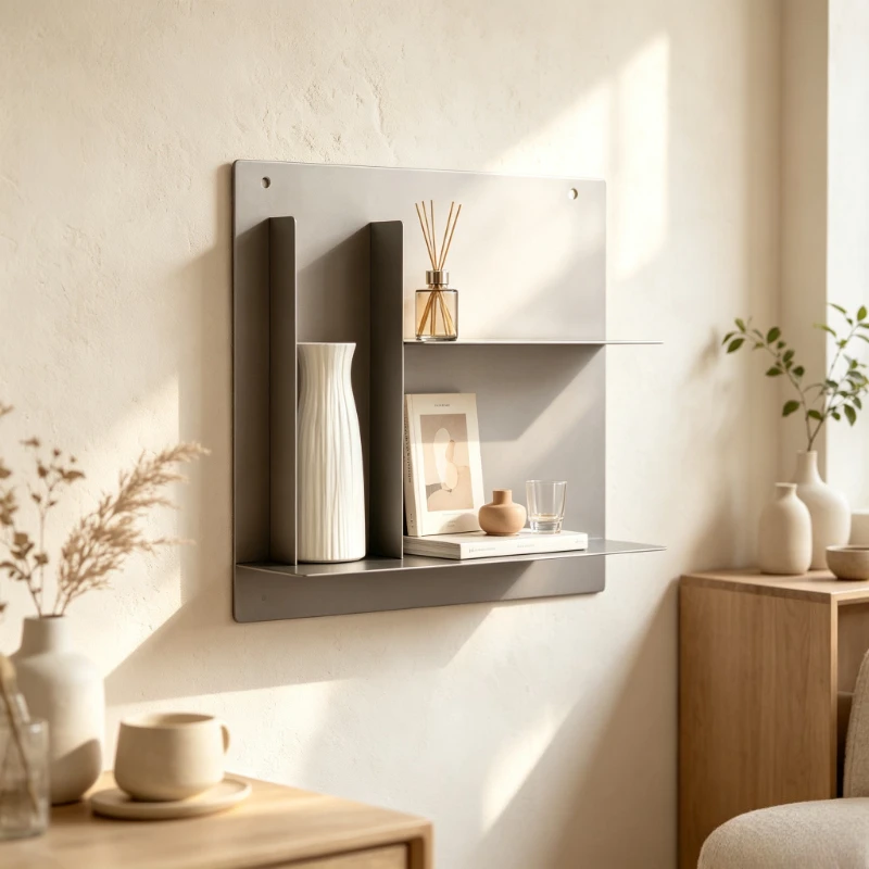Industrial Style Metal Storage Rack Minimalist Wall Mounted Organizer Modern Home Decor Living Room Floating Display Shelf