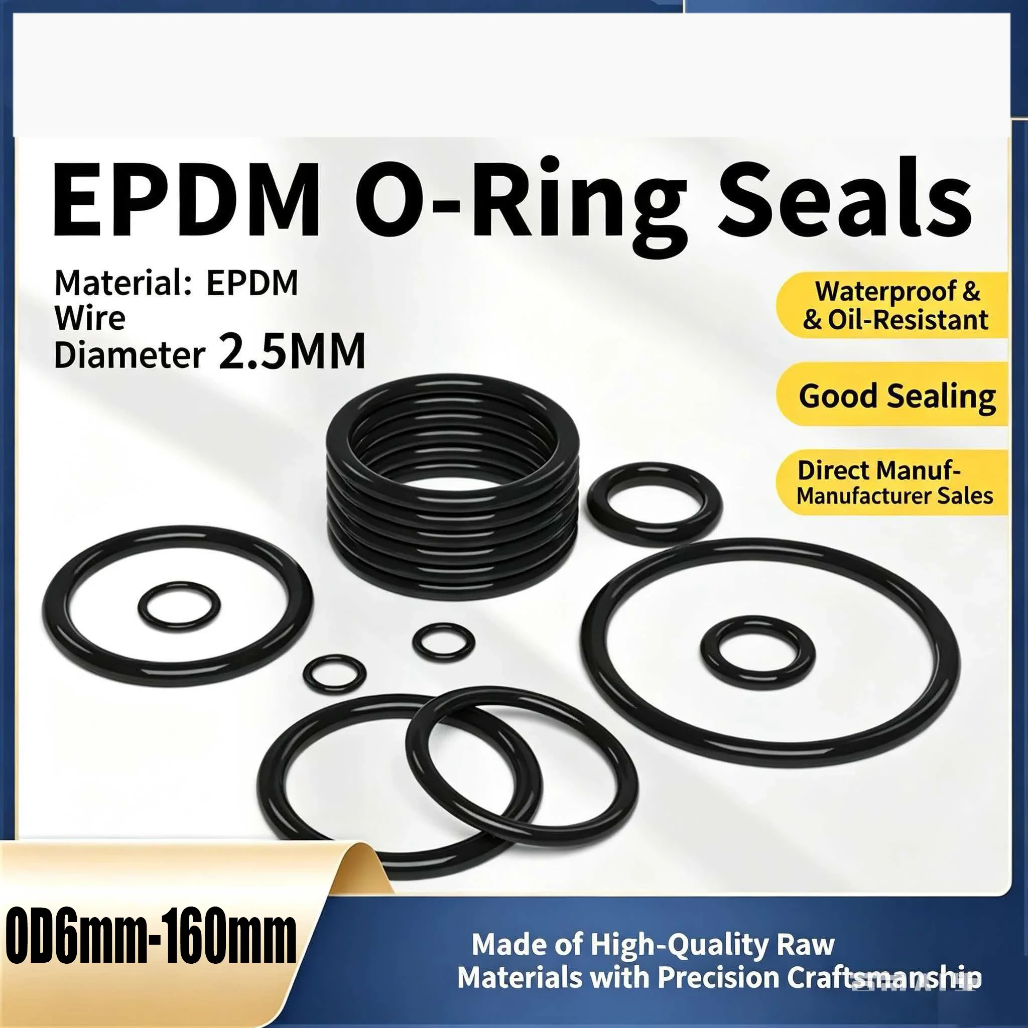 10/20/50pcs Black EPDM O-ring CS 2.5mm OD 6mm~160mm Round O Type Corrosion Oil Resist Sealing O Ring Gasket Plumbing Waterproof
