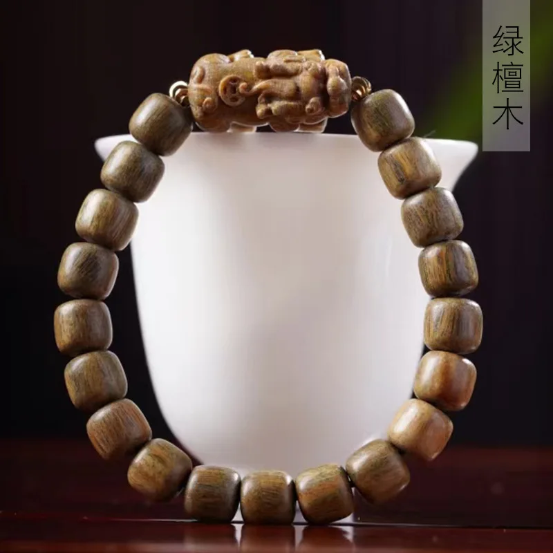 Green Sandalwood Barrel Bead DIY Pixiu Style Bracelet, Size 7*8, Unisex Decorative Jewelry, Prayer Beads, Craft Bead String Manu