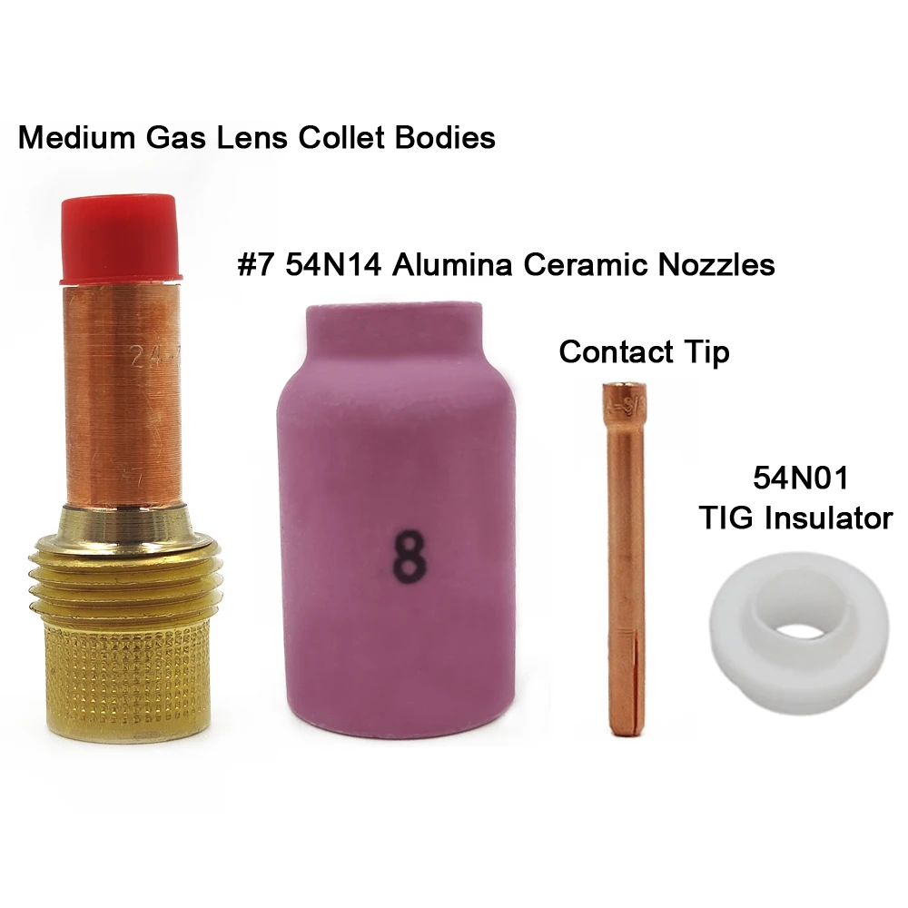 4Pcs Wig-schweißbrenner Verbrauchs Medium Gas Objektiv Collet Bodies 54N14 #8 Keramik Düsen Für TIG PTA DB SR WP17 WP18 WP26 – Detail 2