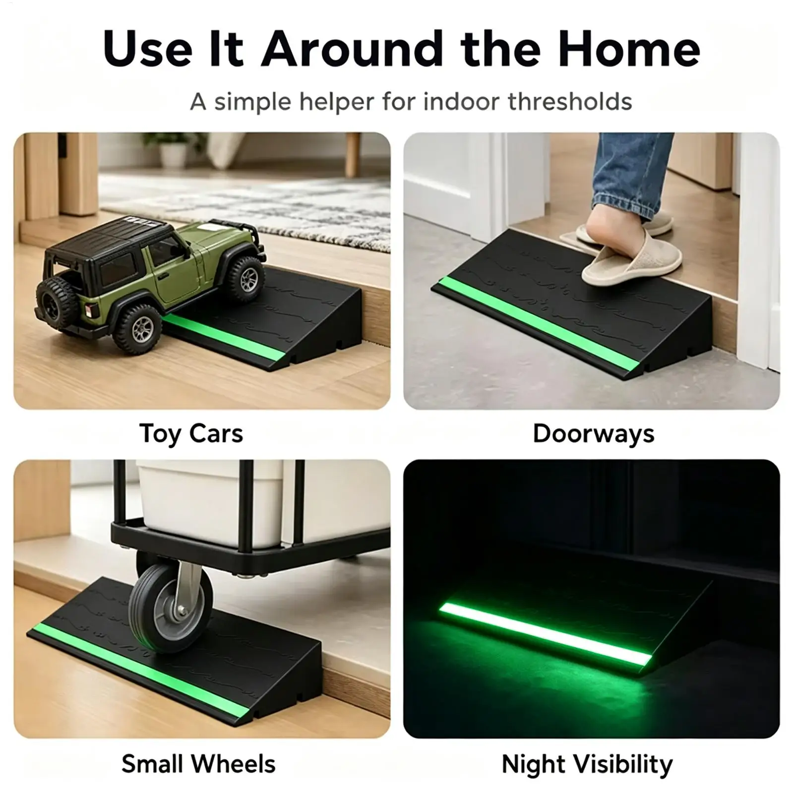 Threshold Ramps for Doorways Anti Slip Safe Glowing in The Dark Wheelchair Ramp for Home Entrance Scooter Stroller Curb