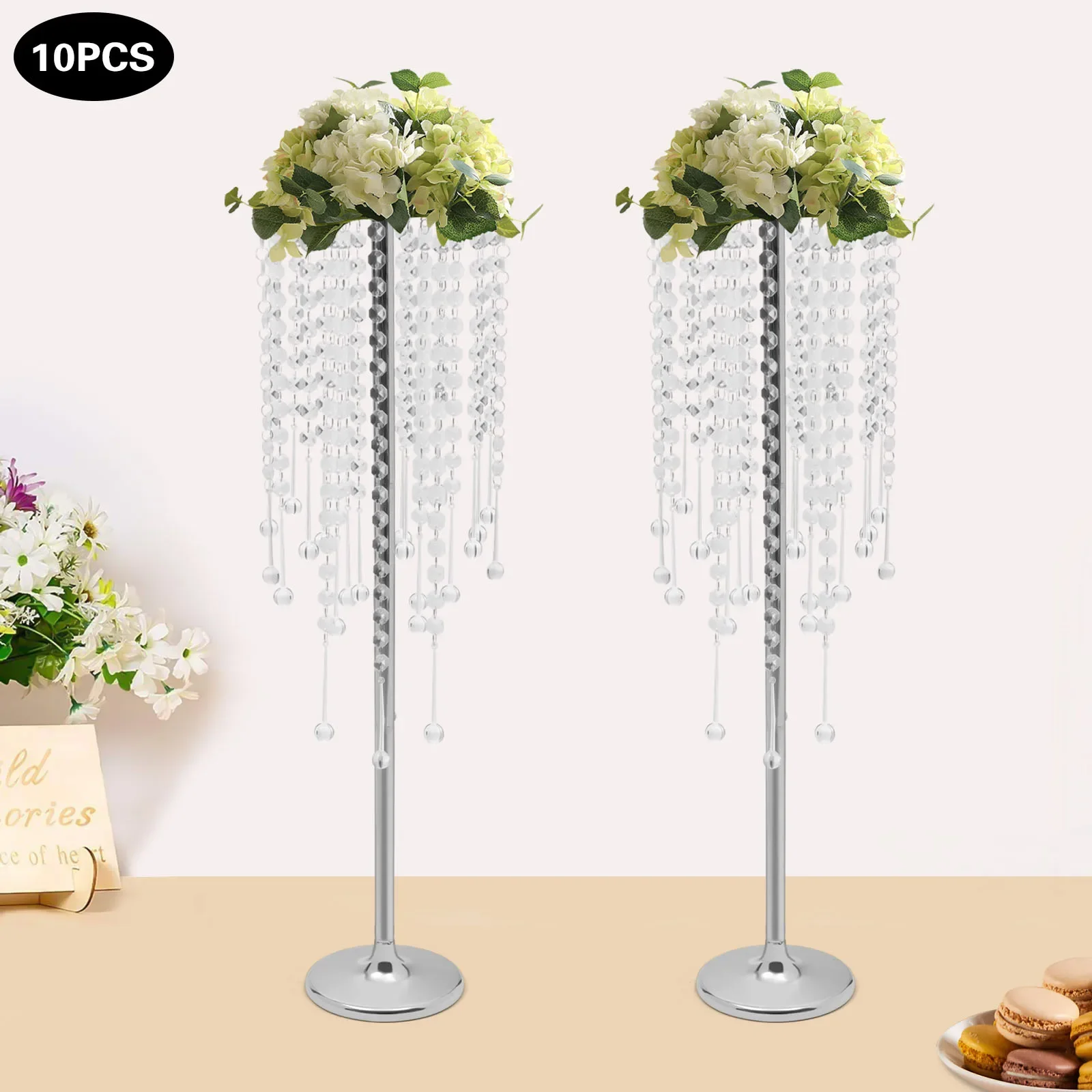 10 Pieces Crystal Table Centerpieces Silver Flower Stand Wedding Party Centerpieces Home Decor