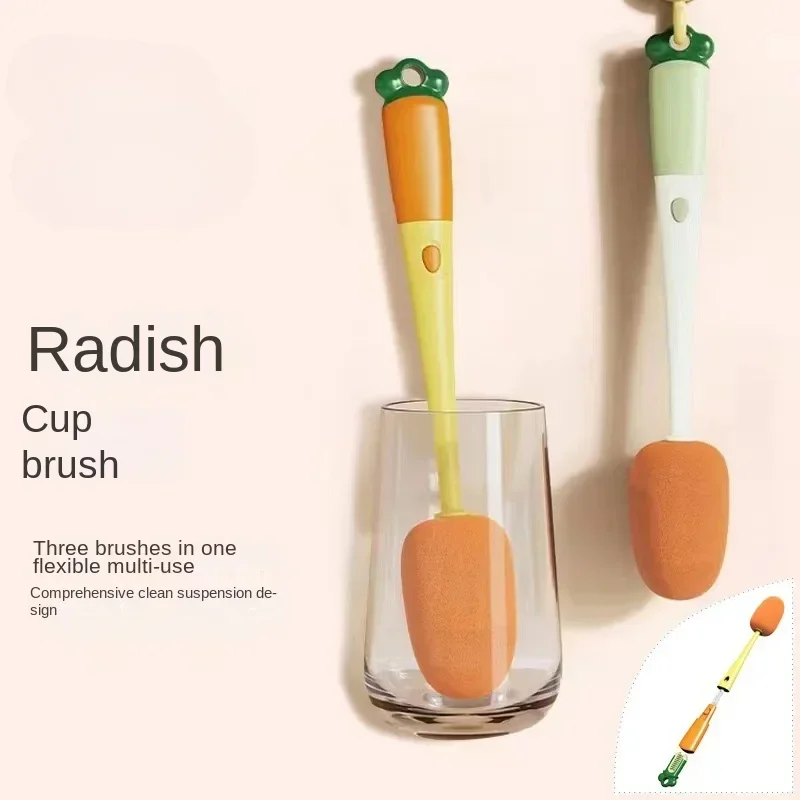 

Бытовая многофункциональная щетка для мытья чашек с длинной ручкой, щетка для моркови, одна щетка, трехцелевая щетка для чашек и бутылок