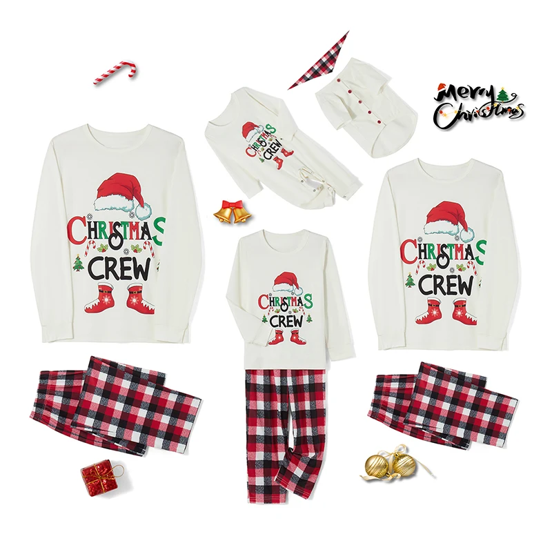 

Family Matching Christmas Pajamas Set Romper Long Sleeve Letter Print Tops and Plaid Pants Suit for Kid Dad Mom Sleepwear