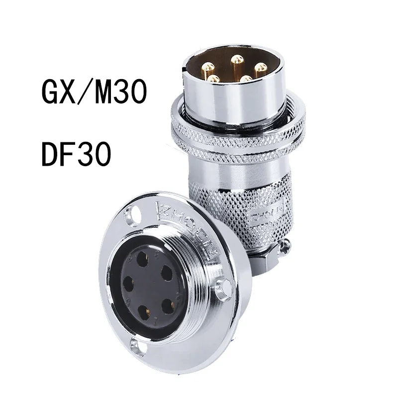 1 Set Aviation Plug-in Socket GX/M30 DF30 Reverse-Mounting 4 5 6 7 8 Core Pin Disc Flange Electrical Connector