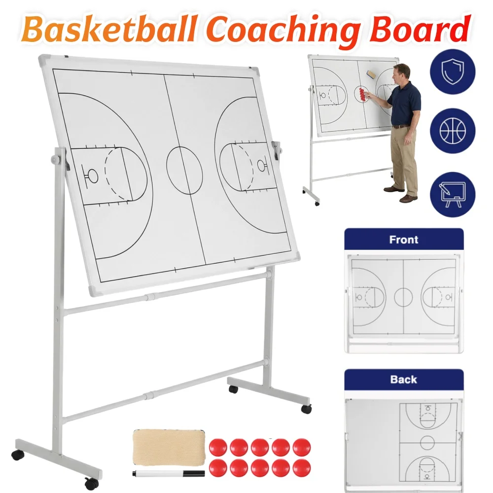 

Двусторонняя магнитная тактическая доска для баскетбола, 360-градусная, с регулировкой высоты, магнитами, маркером и ластиком